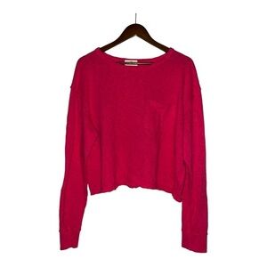 Anthropologie Women Knit Cropped Sweatshirt Pullover Sweater XL‎ Pink Rose NEW